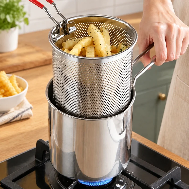 Home Kitchen Deep Fryer with Basket and Oil Filter, Stainless Steel Compact Design Perfect for Crispy Fries and Chicken Wings