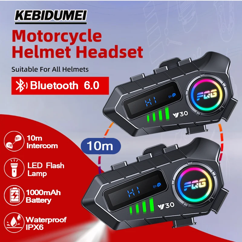 

KEBIDUMEI мотоциклетный шлем домофон V6.0 Bluetooth-гарнитура 1000 мАч аккумулятор со светодиодной вспышкой расстояние 10 м Talkinng