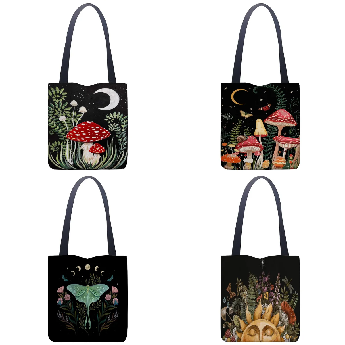Torba z nadrukiem w stylu chińskim Jasne kolory Motyl i księżyc Torebka damska Art Forest Red Mushroom Pattern Tote Bag