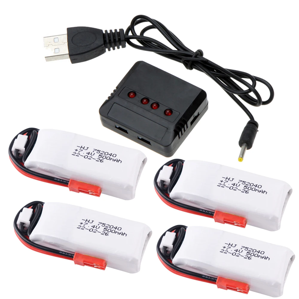 Batteria Lipo HJ Power 7.4V 2S 500mah 35C RC con connettori JST caricabatterie tutto In uno per Radiolink A560 giocattoli per auto ad ala fissa