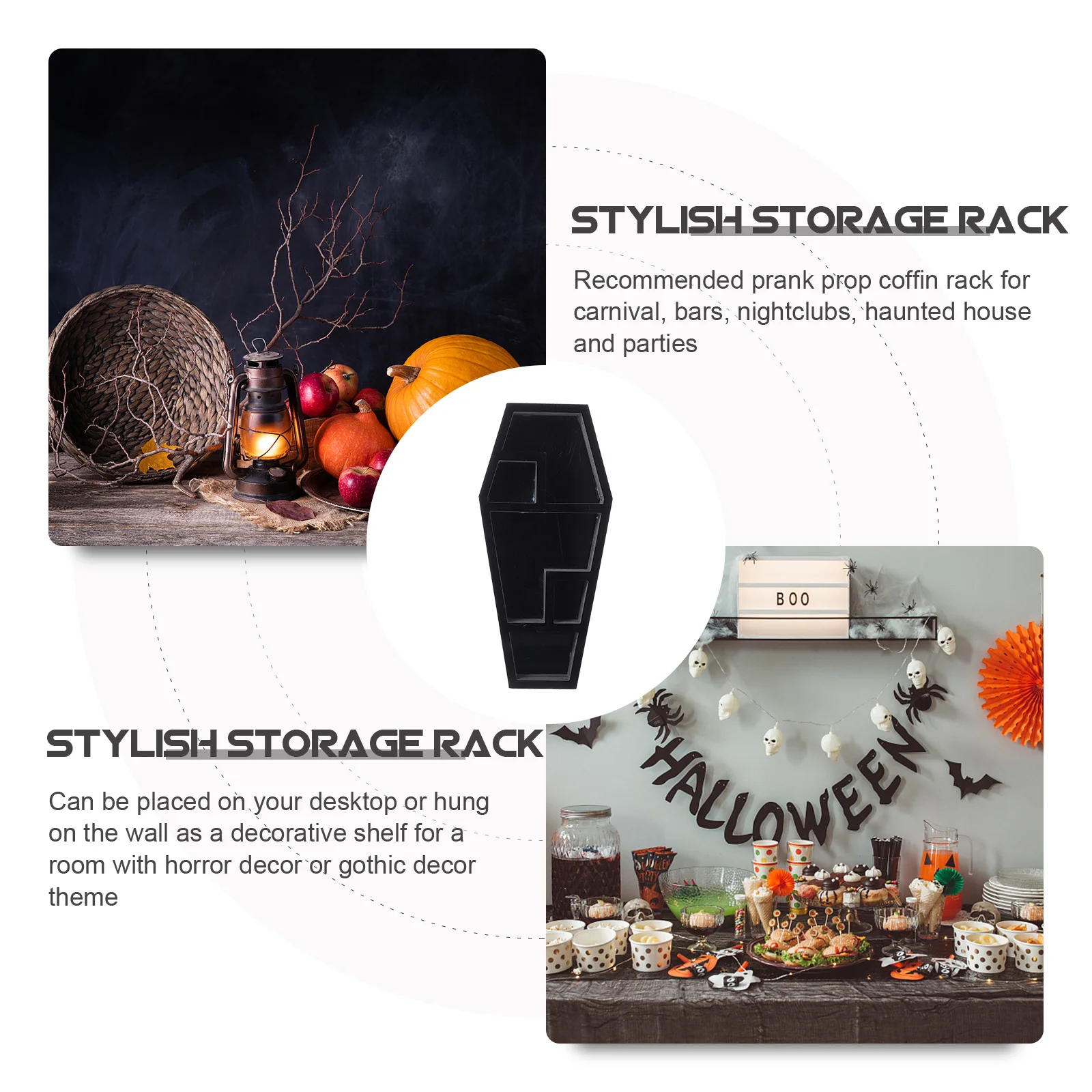 

Black Coffin Storage Rack Gothic Desktop Organizer Horror Decor Sundries Shelf Halloween Party Prop Coffin Storage Rack