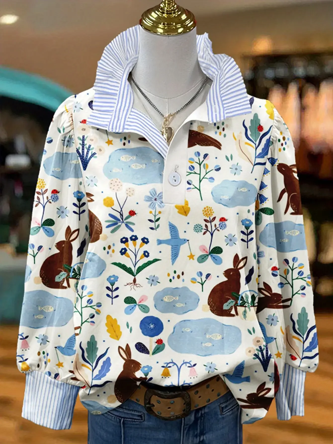 Women's Spring and Autumn Winter Collection Women's Stand up Collar Shirt Long Sleeve, Non seasonal universal