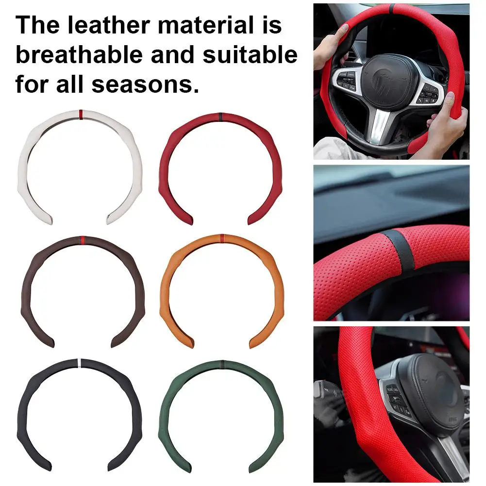 

Steering Wheel Cover For Car Diameter 38cm/14.96inch Non-Slip D-Shape Round Design Breathable Universal Auto Steering Protector