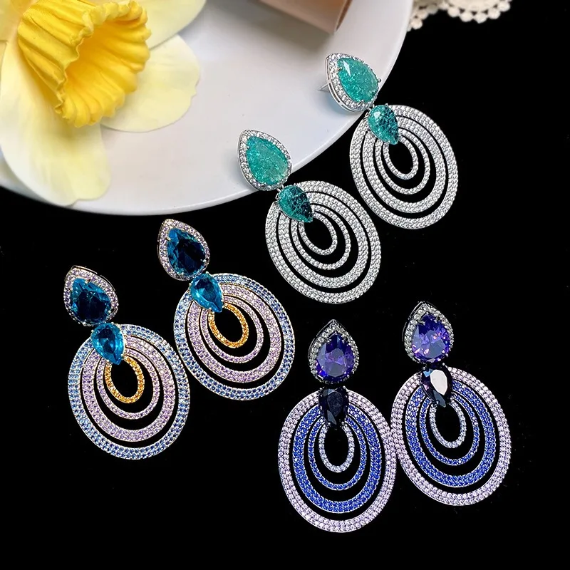 

Gorgeous Shiny Green Ice Crack Design Zirconia Big Round Shape Bridal Wedding Party Drop Earrings for Women