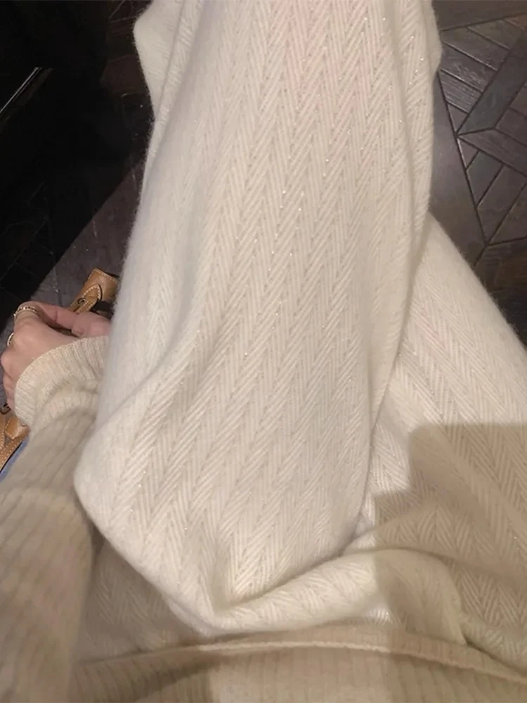 

Осень-зима 202, новые свободные повседневные прямые брюки, женские модные мягкие нежные стильные длинные теплые вязаные широкие брюки