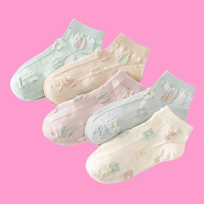 

5/10 Pairs Fresh Macaroon Color College Style Women's Socks Early Spring Shallow Mouth Ankle Socks Cotton Casual Socks