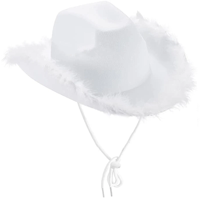 Casual Pink Cowgirl Hat Western Cowboy Hat Fluffy Feather Brim Cowboy Hat All-match for Themed Birthday Party Photo Prop