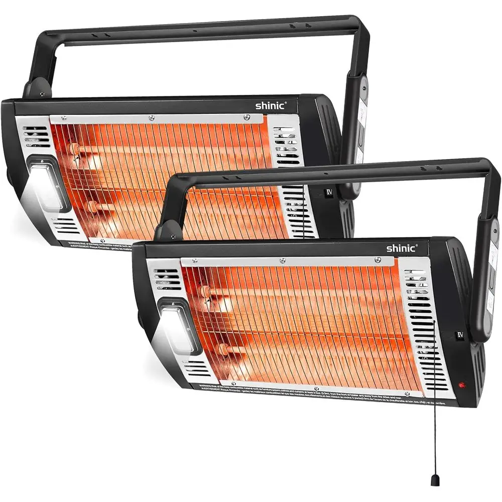 

Dual 1500W/750W Ceiling Radiant Heaters with 90° Swivel, 5 Settings, Ideal for Garages, Shops, and Outdoor Spaces