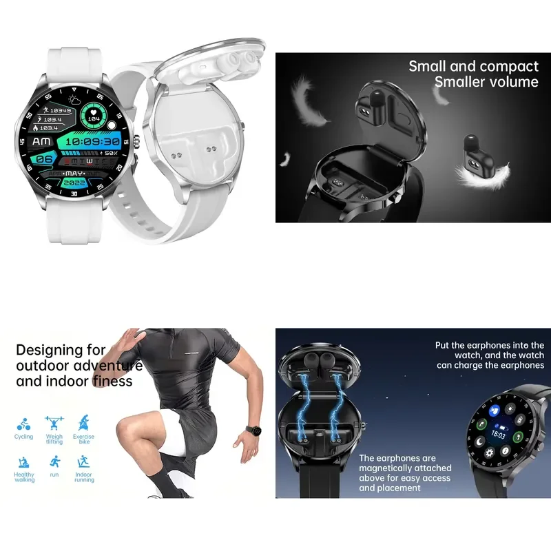 OEM Amoled 1.43'' Smart Watch With Earbuds Wireless BT 2 In 1 Fitness Tracker Heart Rate Sleep X20 Watch Custom Logo