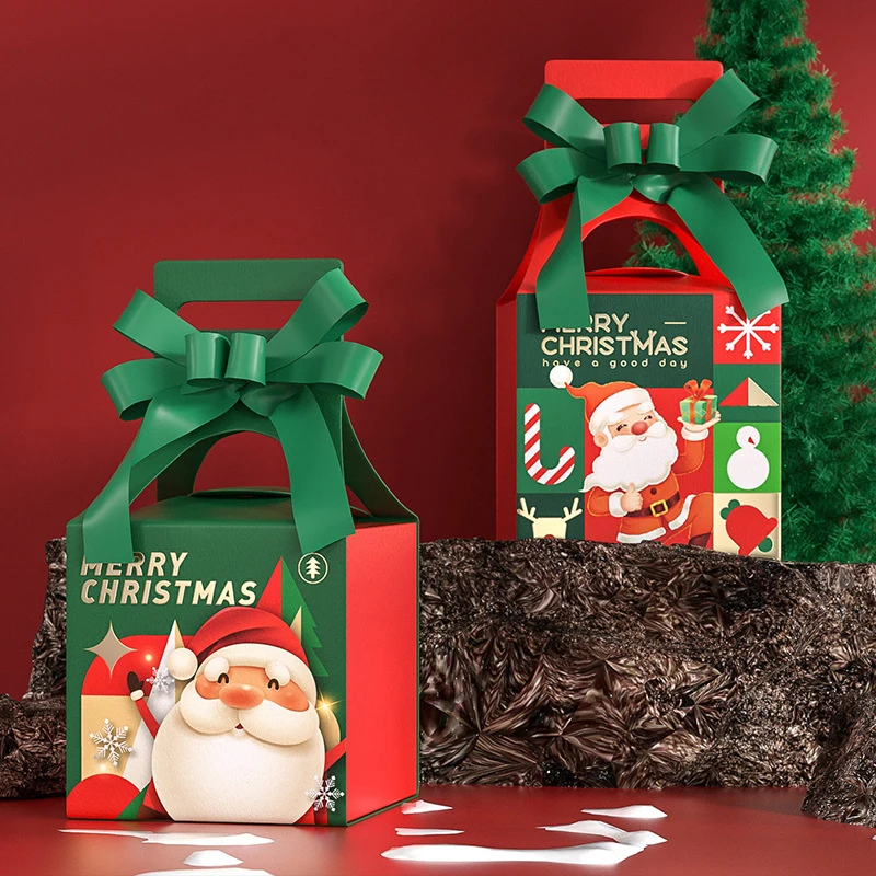 1Pcs Merry Christmas Bow Gift Boxes Chocolate Candy Cookie Packaging Box Santa Claus Decorations Xmas New Year Present Box