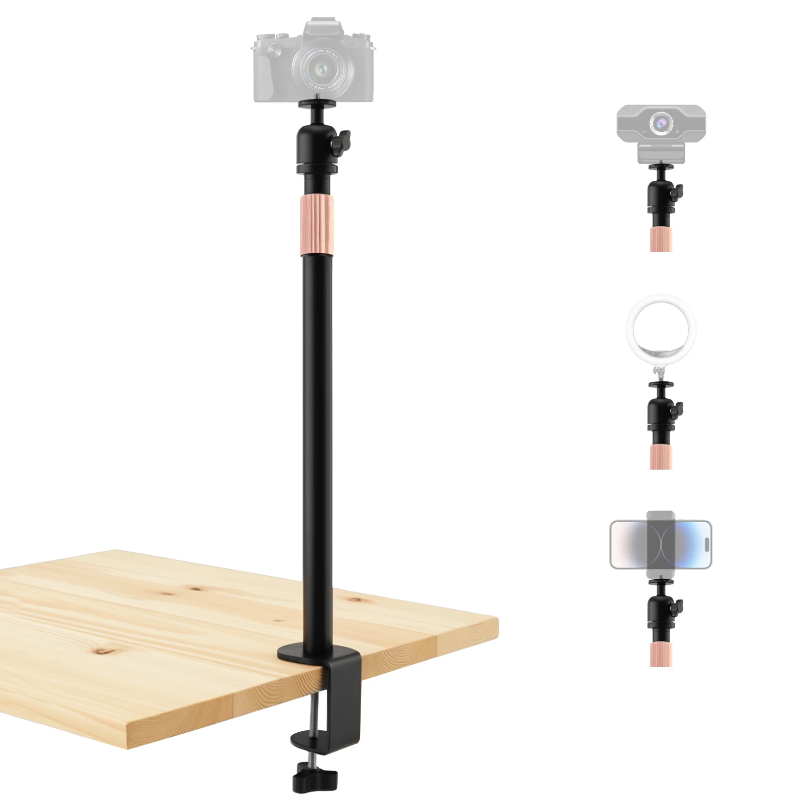 Adjustable Light Stand 17-28 Inch Camera Desk Mount for Webcam, Ring Light, Live Streaming