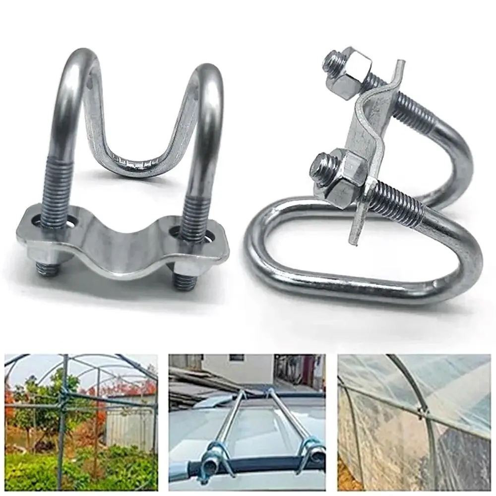 New Galvanized Double U Cross Clamp 20 25 32 40 50 M8 Screw Connector Pipe Clamp Steel U Bolt Clamp Tube Pipe Fixing