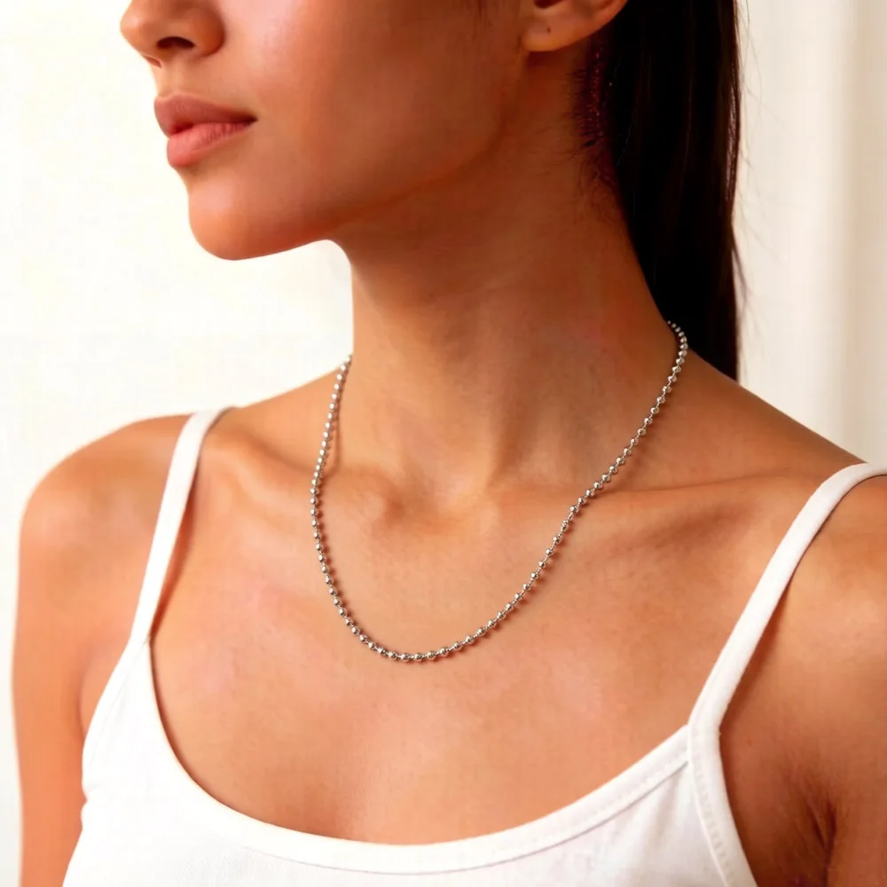 Ball Chain Charm Necklace Brand New Strand Fashion Jewelry Europe Style 925 Sterling Silver Gift For Men Women