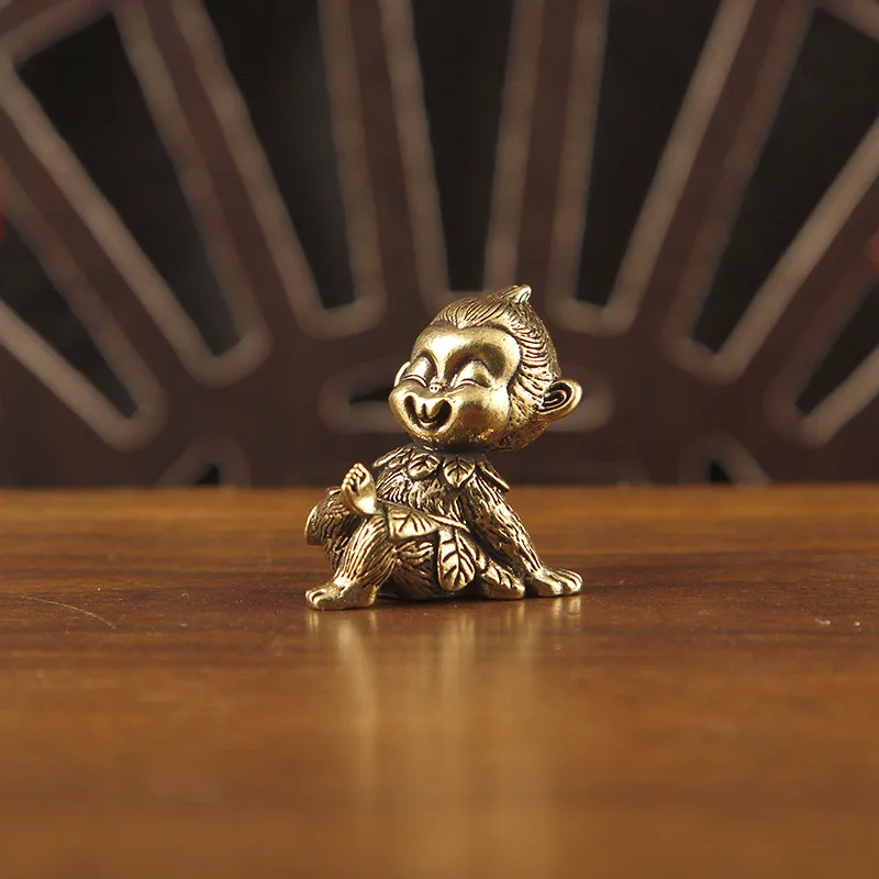 Solid brass zodiac monkey figurine, a small decorative piece for desks, tables, or as a tea pet