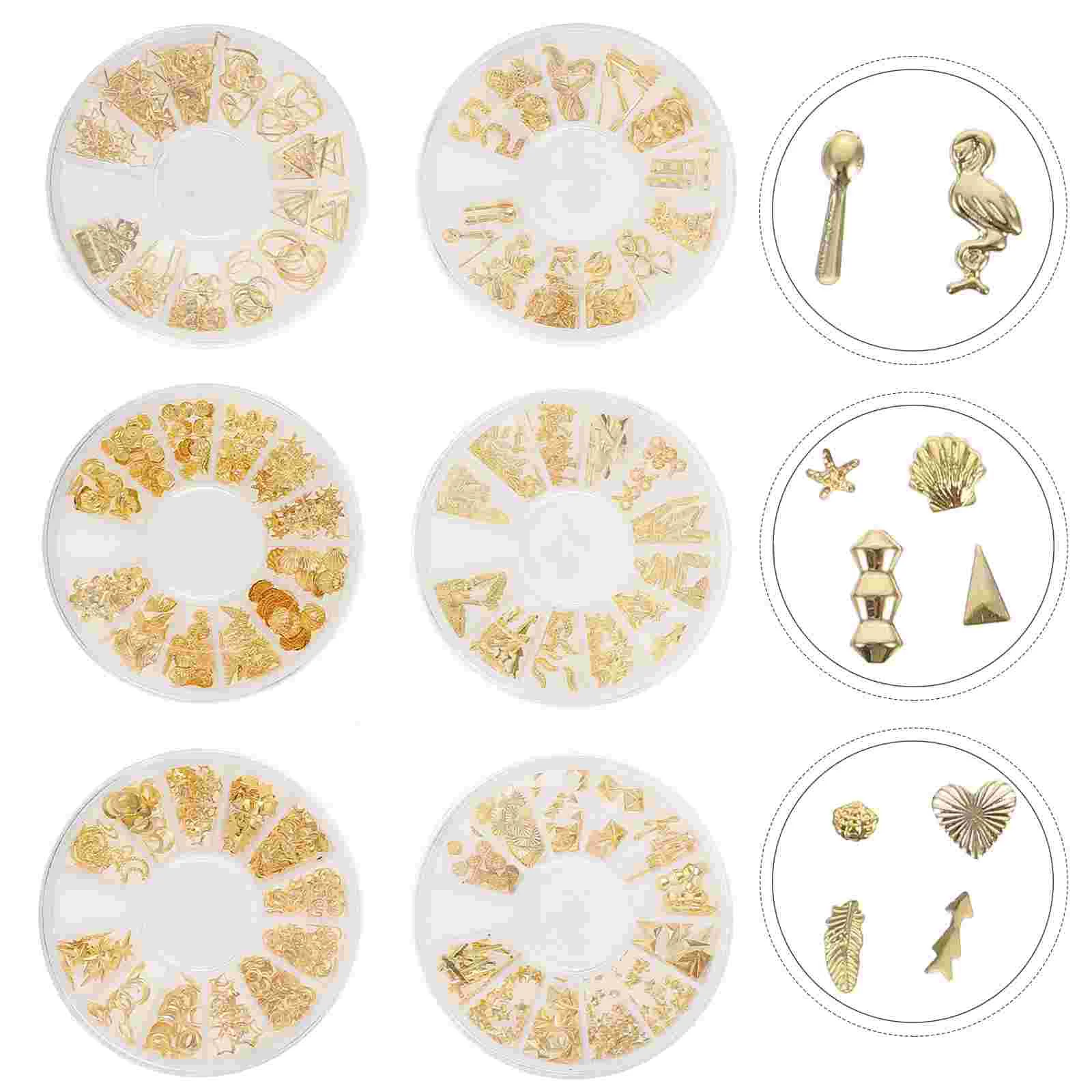 

6 Boxes Nail Accessories Decorative Effect DIY Small Decors Manicure Ornaments Accessory Alloy