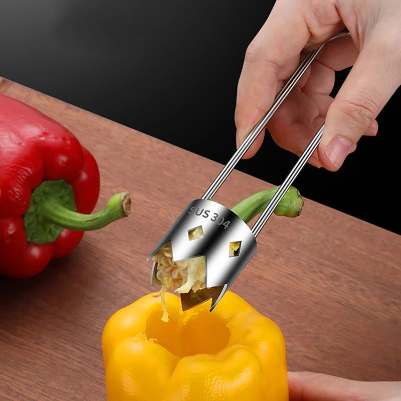 Pepper Corer Color Pepper Core Knife Stainless Steel  Seed Removing Tool Portable Kitchen Utensil Fruit Vegetable Coring Tool