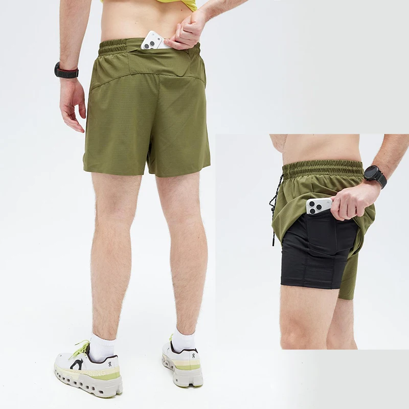 

Мужские двухслойные шорты для бега, спортивная одежда для тренировок в тренажерном зале, дышащая, быстросохнущая компрессионная одежда для тренировок