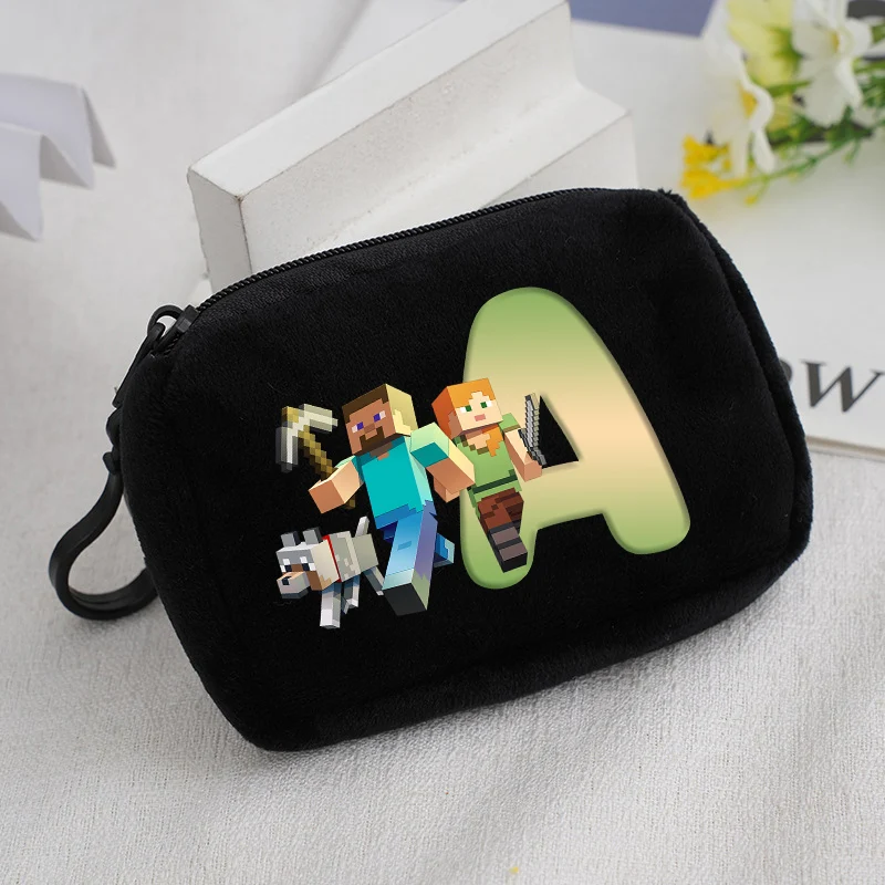 Monedero con temática de juego, cartera redonda estilo Minecraft, mini cartera, bolsa de almacenamiento para auriculares con letras impresas a la moda, regalo de cumpleaños