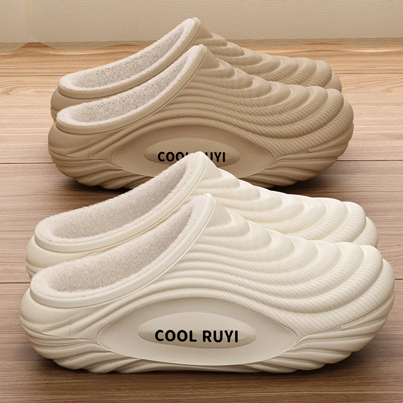 

Thick Sole Home Indoor Men And Women Couples waterproof Winter Household Warm Fluffy Slippers Plush Anti Slip Cotton Shoes