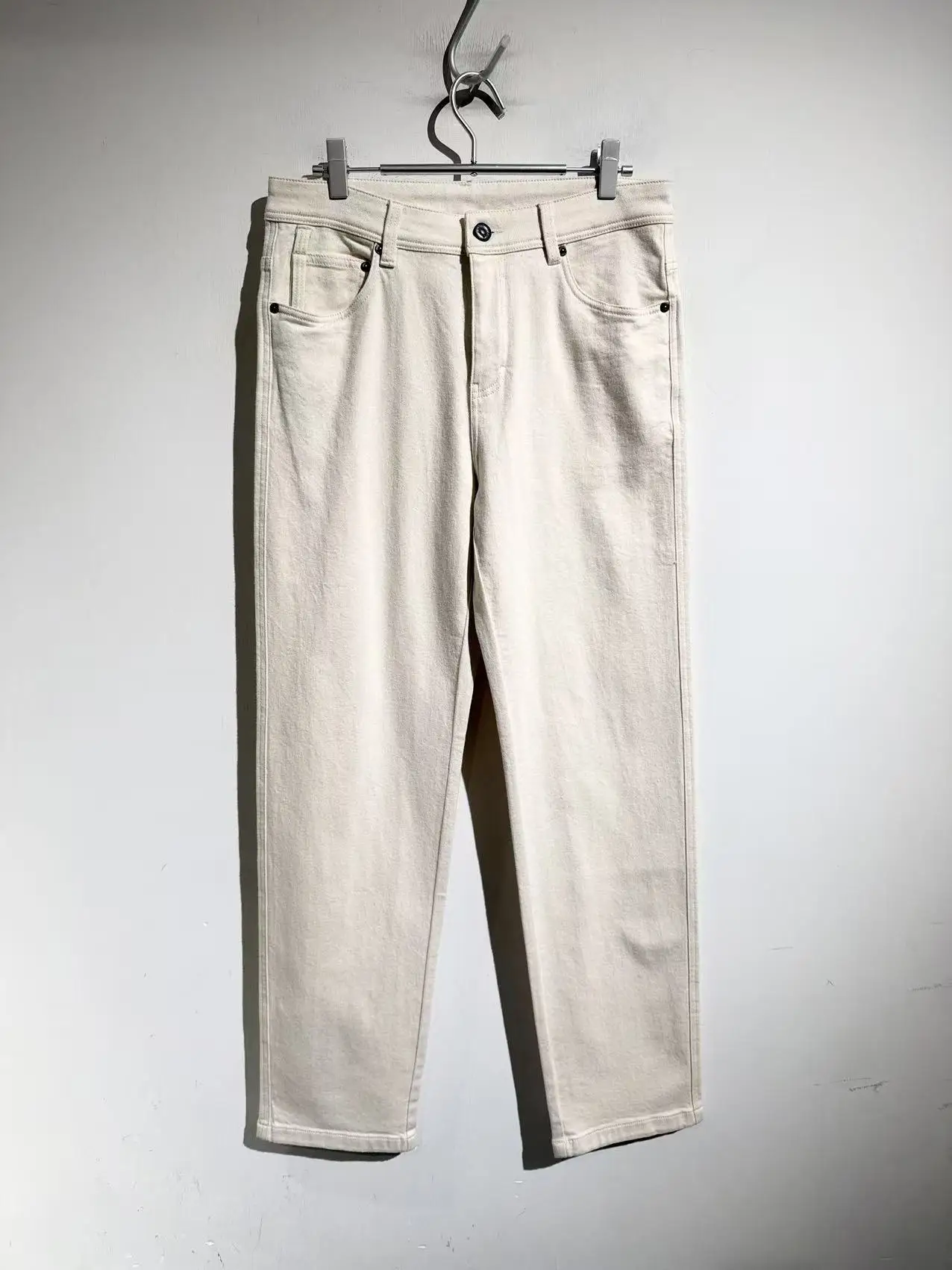 

Busin Casual Loose Fit Men's Straight Leg Cotton Trousers Elastic Plaid Beige Pants Comfortable Breathable Daily Wear