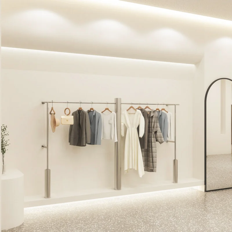 Custom Metal Wall Roupas Display Rack, suporte suspenso, boa qualidade, luxo