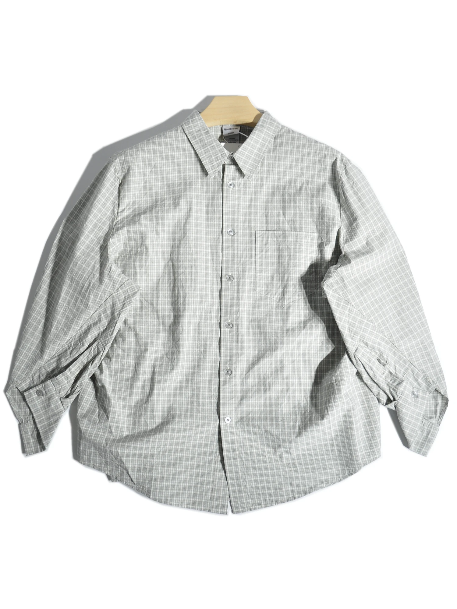 

Loose Fit Plaid Long Sve irt y High Street Sle Casual American Striped Coat Jaet for Young Men Spring Autumn