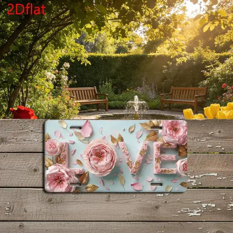2D Flat 1pc, for Decorative Use Only, License Plate, Easy to Install, Oriental Ikebana Art, Pink Party Holiday Car Decoration