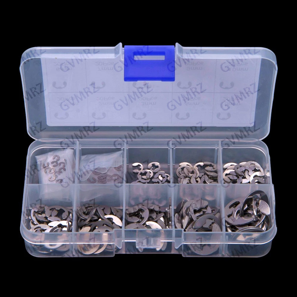 200PCS M1.5-M10 Stainless Steel 304 Open Retaining Ring, E-shaped Buckle Ring, 10 different sizes combination set   M1.5 M3 M10