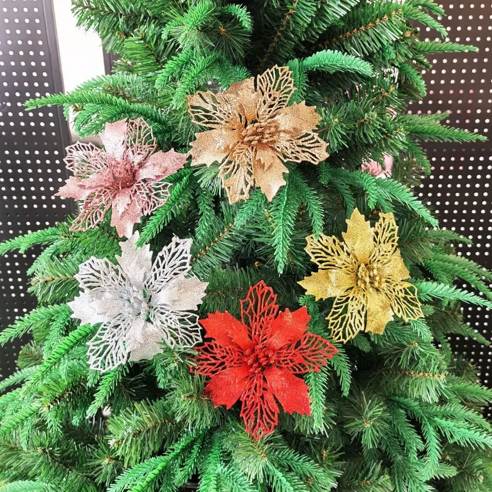 Christmas Flower Heads Colorful Glitter Powder Xmas Flower For Noel Tree Decoration Navidad Party Table Setting Supplies