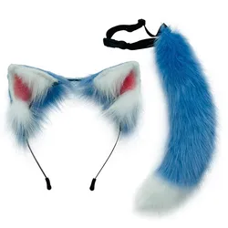 Blue Furry Cat Ears Simulation Animal Tails Wolf Fur Pet Headwear Fox Cosplay Headband Kawaii Lolita Costume Accessories