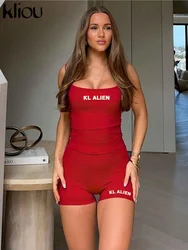 kliou Summer Women Above Knee Casual Milkfiber Two Piece Set K24S45811 Girl Kl ALIEN Camisole+Biker Shorts Fitness Outfit Suit