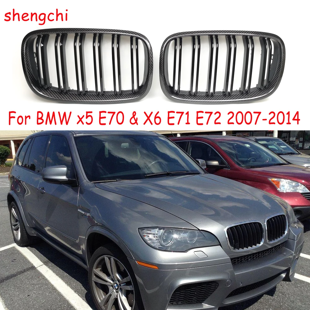 X5 E70 Carbon Fiber Grillefor BMW X5 E70 X6 E71  Front Bumper Kindey Grills Mesh  2007-2014 Replacement Type Racing Grill