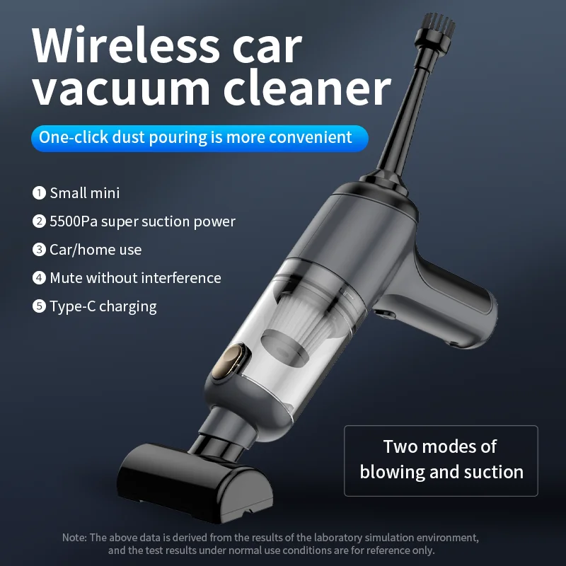 Cordless Car Vacuum Cleaner 5500Pa Strong Suction Mini Handheld Vacuum Cleaner Wireless Blower 2-in-1 Air Duster Portable Cleane