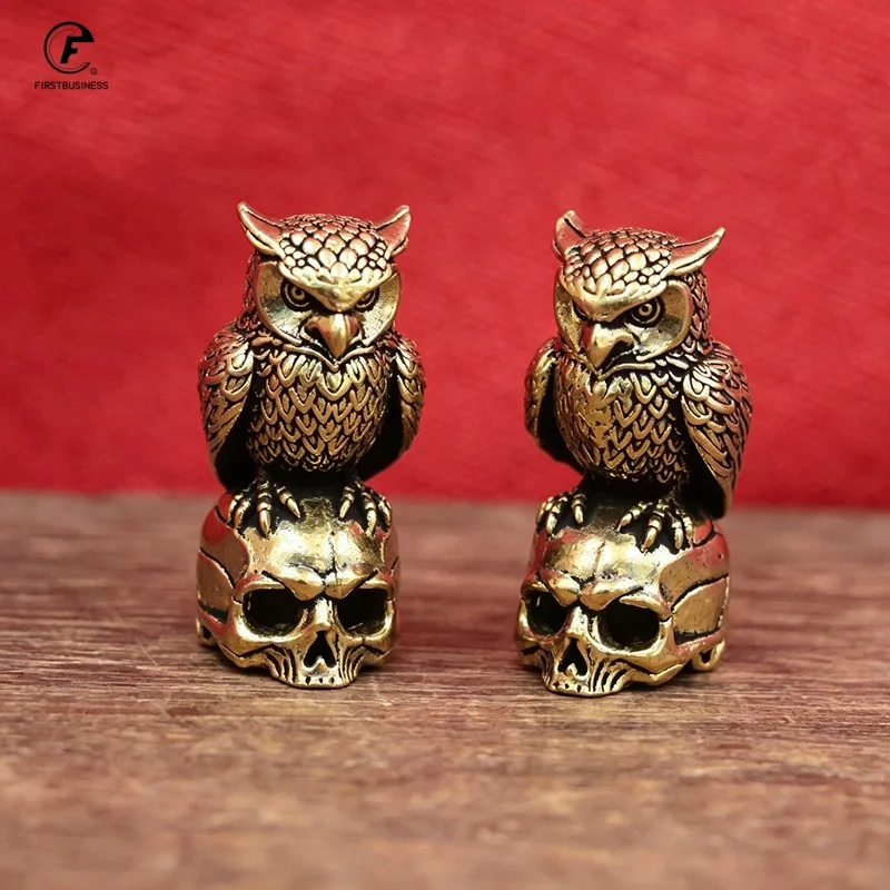 Vintage Brass Statue Owl Skull Perfectly Suits for Home Office Decoration, Unique Present