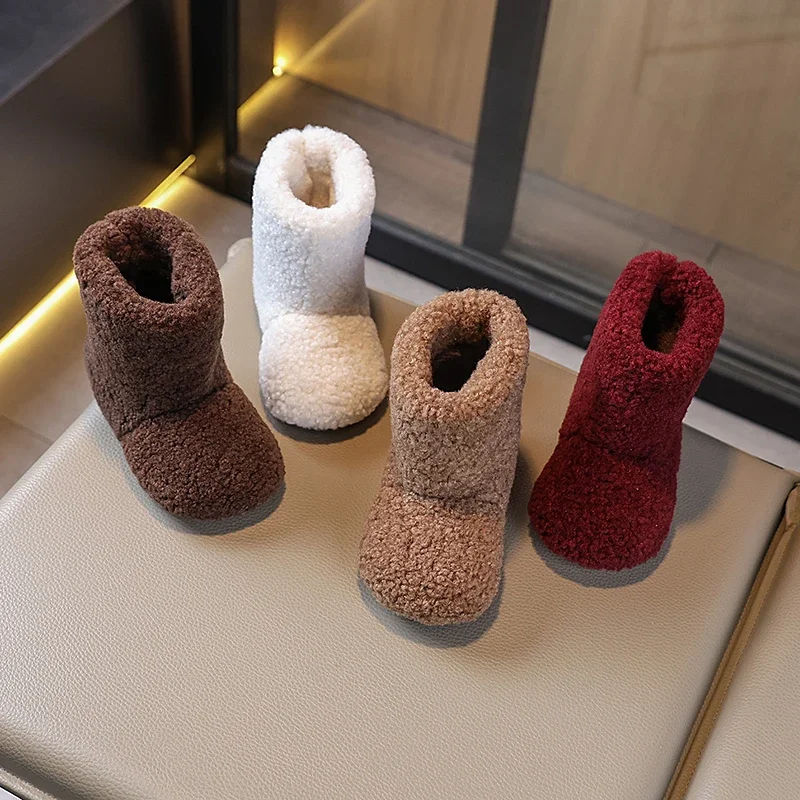 

Новые повседневные плюшевые сапоги для девочек, зимние меховые волосатые детские теплые зимние ботильоны, однотонные детские хлопковые сапоги принцессы, нескользящие
