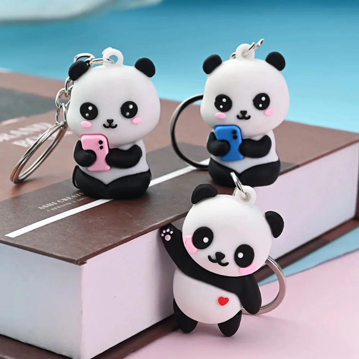 Kawaii Panda Couple Keychain Anime Cute Charm for Car Rearview Mirror Backpack Purse Christmas Gift for Her