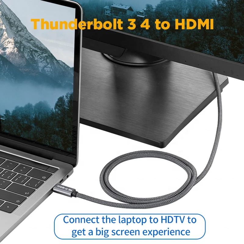 USB نوع C إلى HDMI كابل 4K 60Hz USBC إلى HDMI 2.0 Thunderbolt 3 4 USB-C شاشة عرض 2K 1080P لماك بوك باد غالاكسي Dex S10