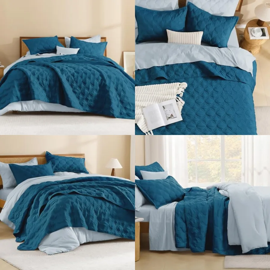 

Quilt Set Teal - Oversized Lightweight Summer Comforter Bedspreads Coverlets - Bedding Cover Bed Decor All Season - 3 Pieces 1