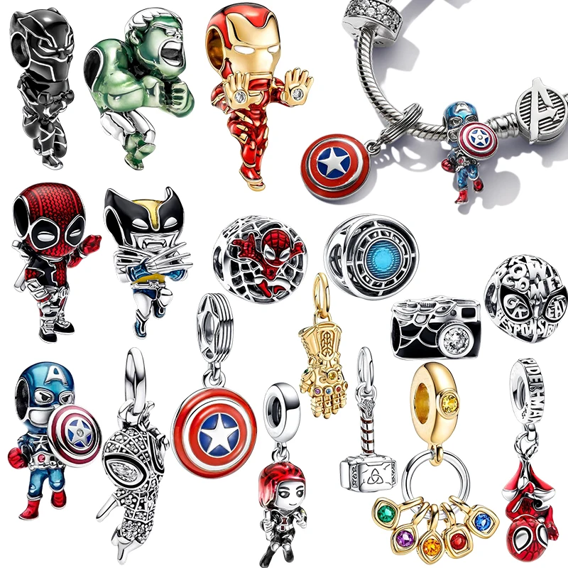 2025 NUOVO Hot DIsney Marvel Capitan America Perline di fascino Adatto al braccialetto Spider Man di marca 925 Argento Pan Ciondolo con ciondolo gitf