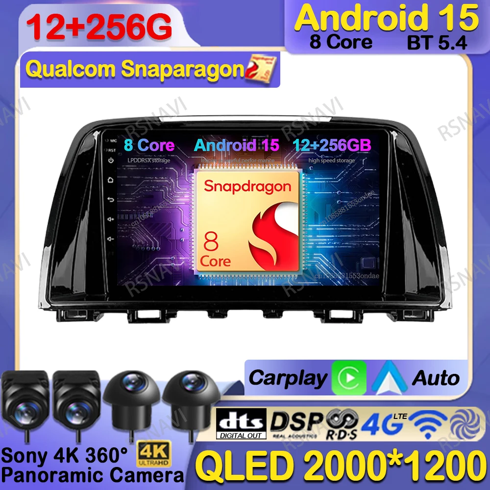

Автомобильное радио Android 15 для Mazda 6 GJ Atenza Touring Sport GT5 4G LTE Qualcomm Viedo Player, головное устройство, стерео беспроводной Carplay Auto