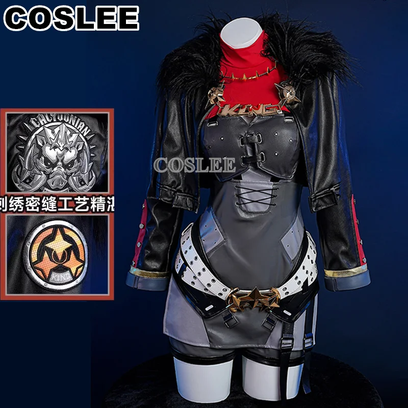 COSLEE Zenless Zone Zero Cesare King Costume Cosplay Abito da gioco Uniforme cool Cappotto in pelle PU Abito da donna Halloween Party Outfit