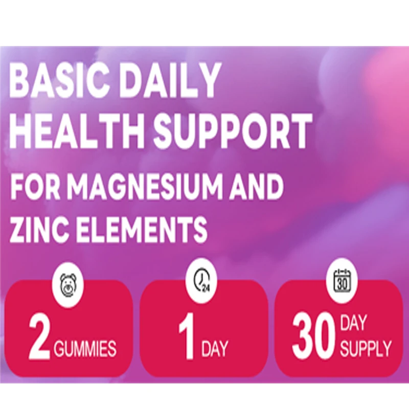 Magnesium glycinate gummies 400mg, containing magnesium malate, zinc, and vitamin B6 for body support and relaxation, non GMO