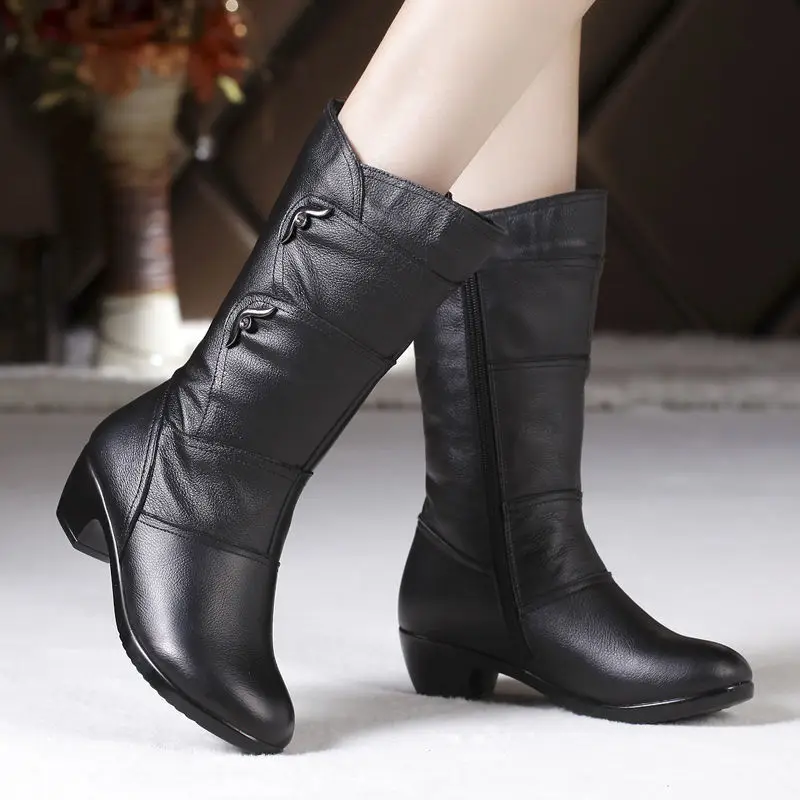 

Women's Mid-calf Boots Ladies Botas Knee High Zipper Winter Female Warm Plush Comfort Middle Boots Outdoor Women Snow Boots 2026