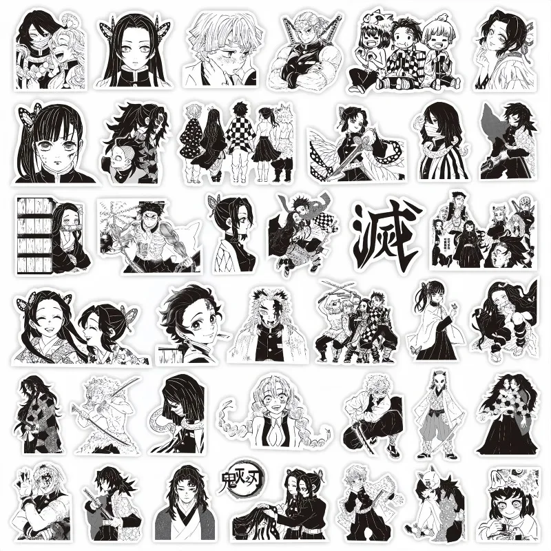 

75pcs New Hot Anime Demon Slayer Handsome Black and White Cartoon Pattern Stickers Anime Merchandise Small Gifts