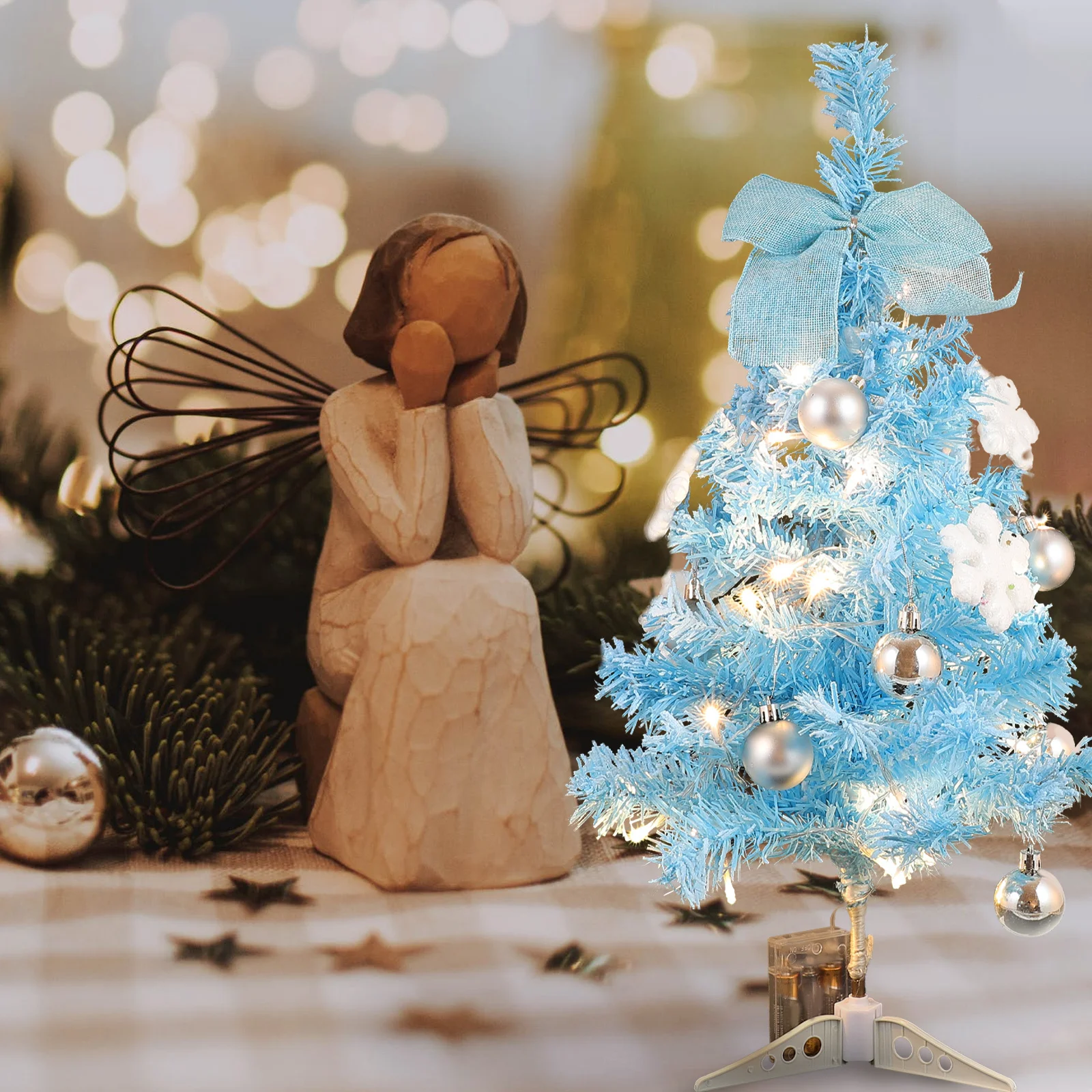 

1Set Mini Plastic Christmas Tree Decoration Set Glowing DIY Xmas Tree Ornament Party Decoration Desktop Home Office Gift