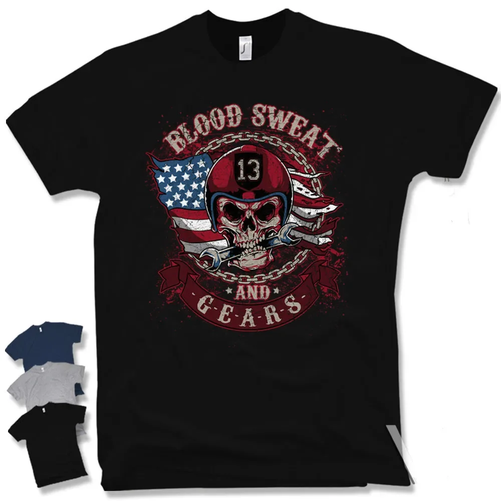 Motorcycle Skull Oldschool Rockabilly Bobber Rocker Bike Chopper Biker Gift T-Shirt. Cotton Short Sleeve O-Neck Mens T Shirt New