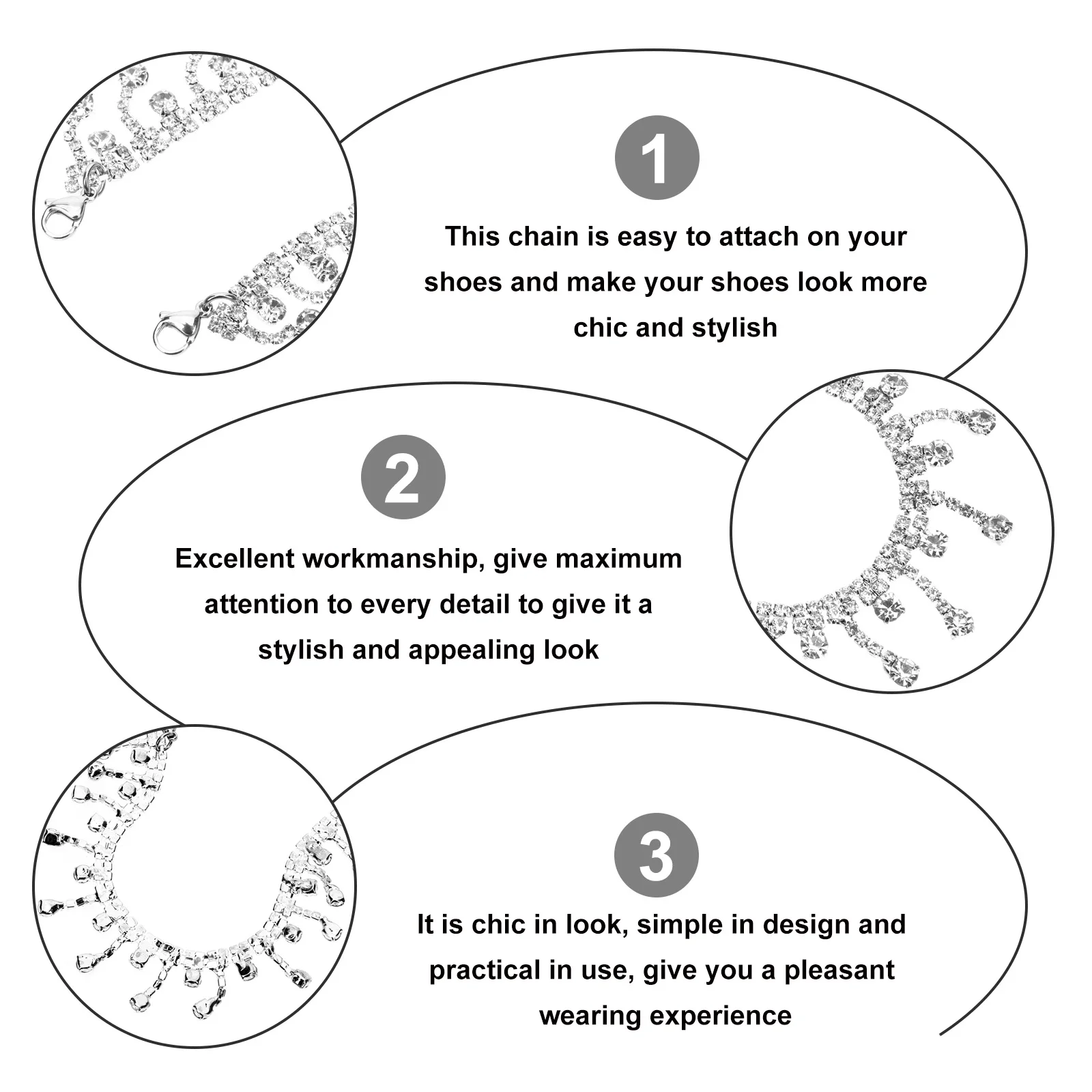 

1 Pair Shoe Chain Accessories Sparkly Rhinestone Decorations Women Sandals Sneakers Heels Jewelry Charm Shoe Decoration Stylish