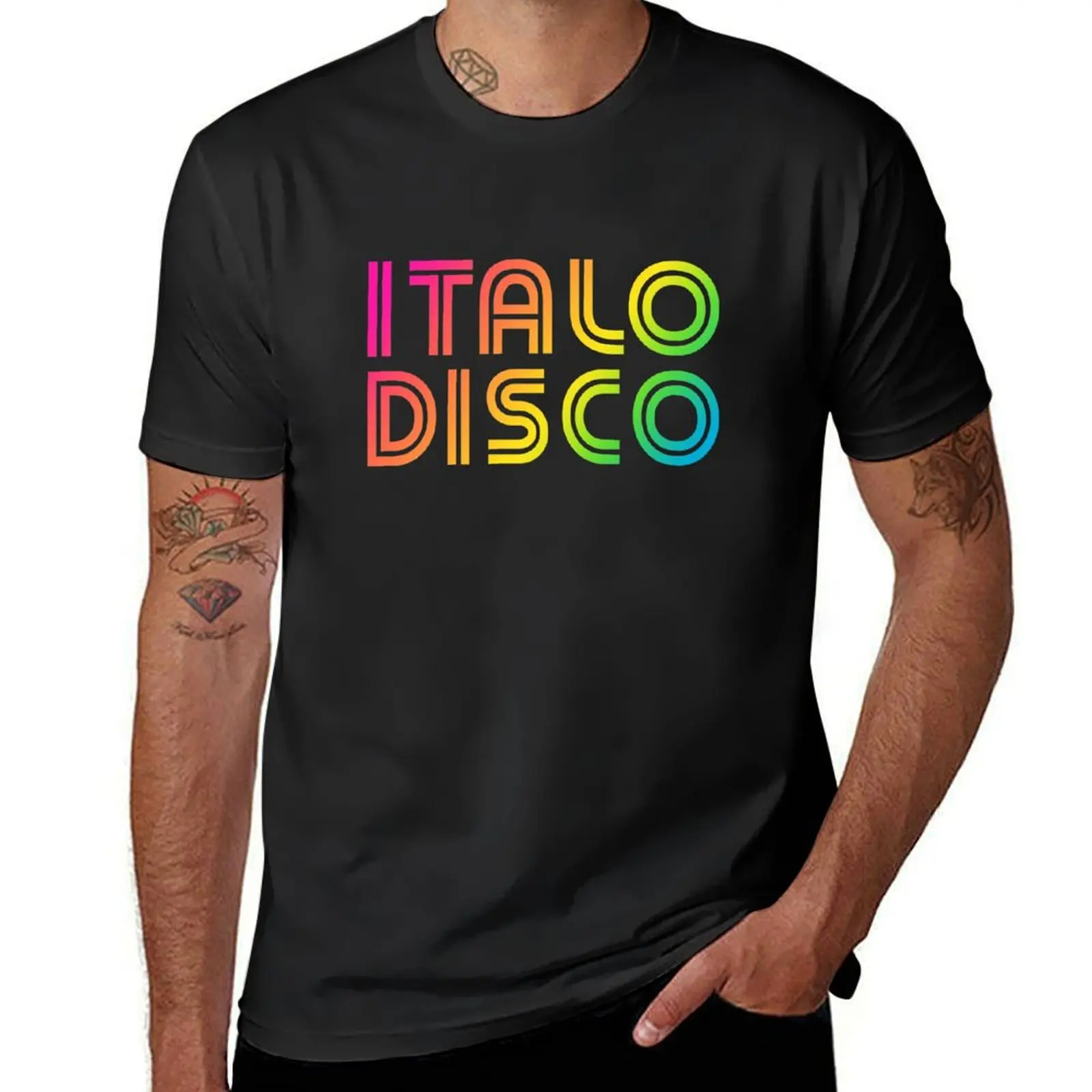 Italo Disco T-Shirt funnys blacks T-shirts for men cotton