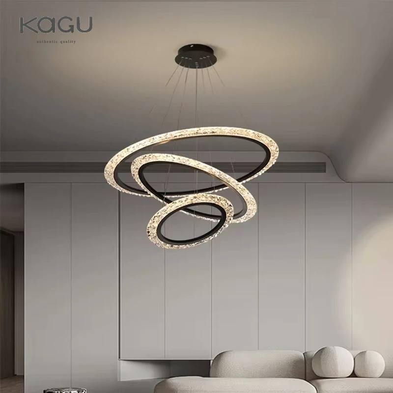 White LED Pendant Lamp For Living Room Dining Room Bedroom Kitchen Modern Luxury Style Design Gold Ring Ceiling Chandelier Light