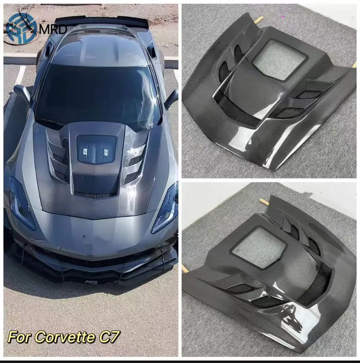 

MRD Carbon Fiber Hood for Chevrolet Corvette C7 Real Carbon Fiber Hood with Glass Cover Regular Style Carbon Fiber V2